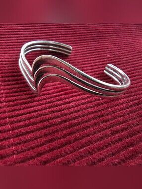 Vintage Solid Sterling Silver Multiple Band / Wave Cuff Bracelet 925 Unisex